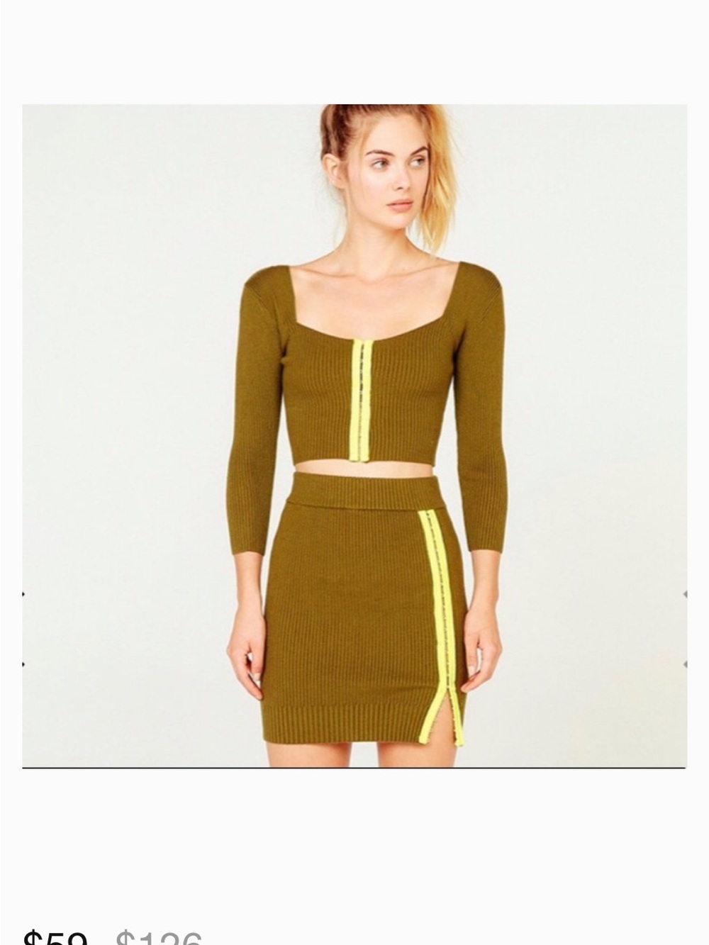 For Love & Lemons Paige Hook and eye skirt olive and chartreuse